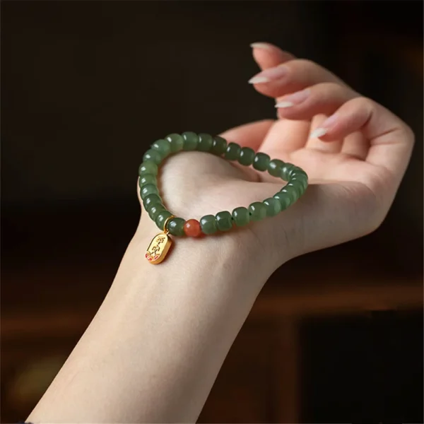 Hetian Jade Buddha Bead Bracelet with Red Agate
