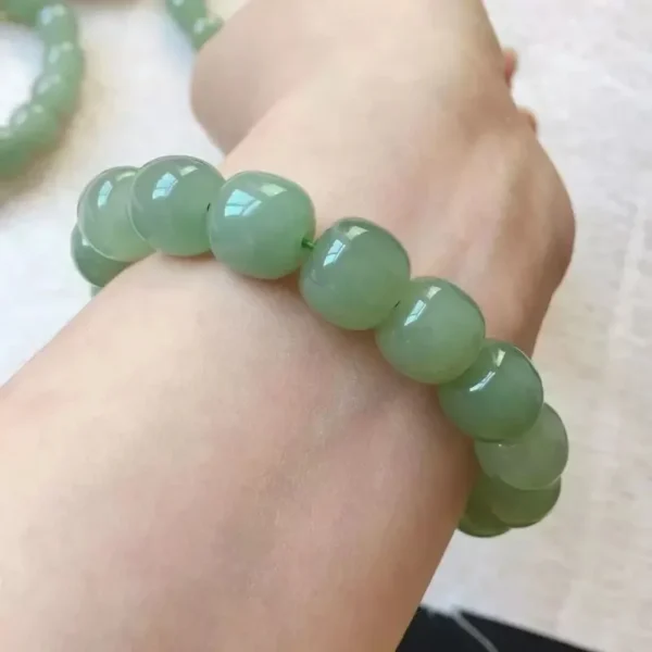 Pale Green Hetian Jade Buddhist Bracelet