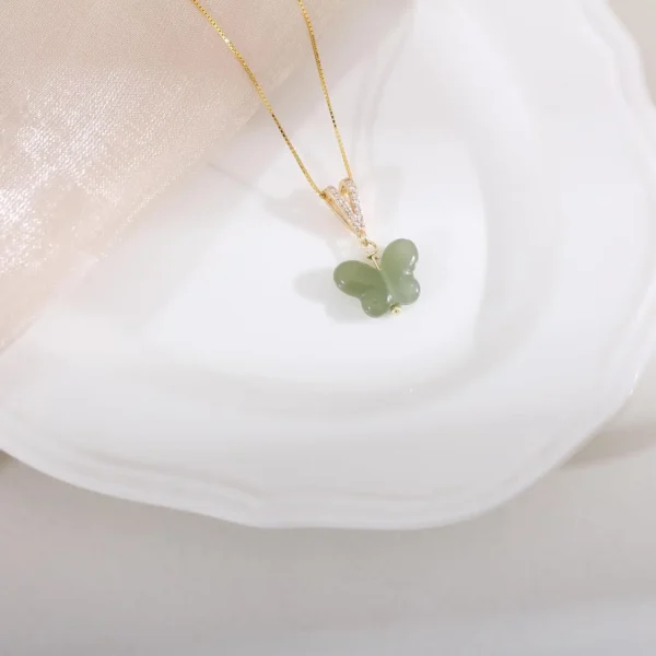 Natural Hetian Jade Butterfly Pendant Necklace