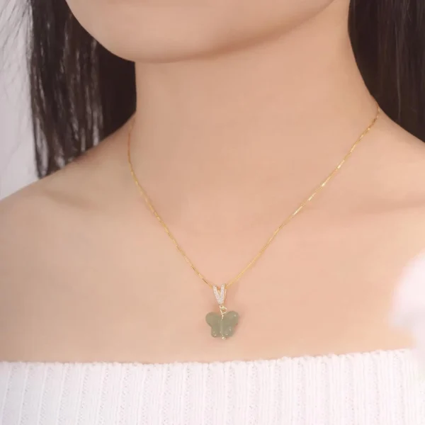 Natural Hetian Jade Butterfly Pendant Necklace
