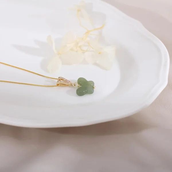Natural Hetian Jade Butterfly Pendant Necklace