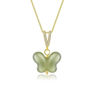 Natural Hetian Jade Butterfly Pendant Necklace