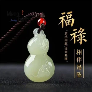Natural Hetian Jade Gourd Fortune Luck Pendant
