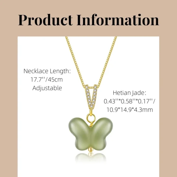 Natural Hetian Jade Butterfly Pendant Necklace